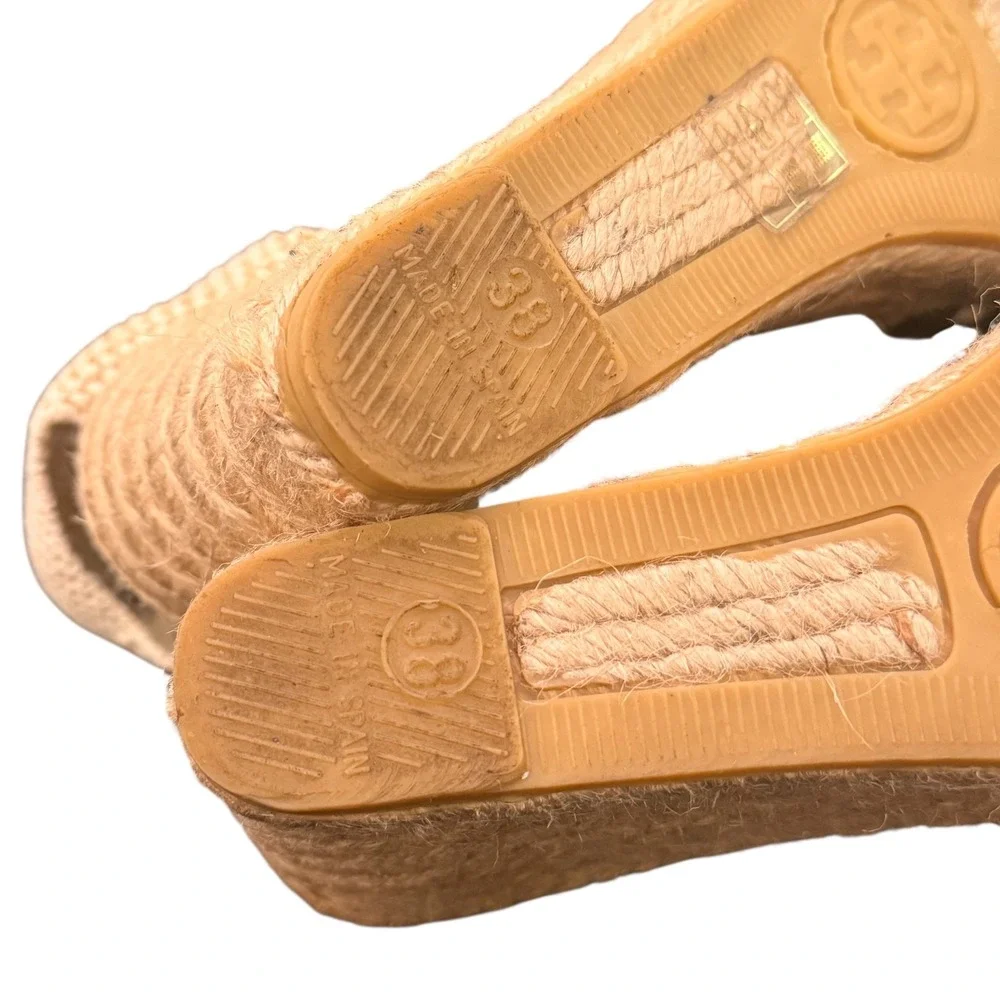 Tory Burch Wedge Espadrille Lace Up Ankle Strap 38 Geometric Canvas Resortwear